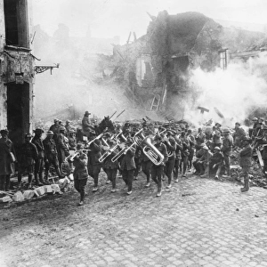 Australian band playing a march, Bapaume, France, WW1