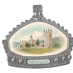 Balmoral Castle on a crown-shaped Christmas card