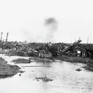WWI 60 Pounder Guns in Action Print, Langemarck, Belgium WWI 60 Pounder Guns in Action Print, Langemarck, Belgium