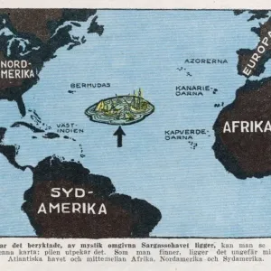 Bermuda Triangle Print, 19th Century Map of the Sargasso Sea Region
