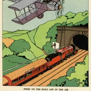 Biplane Over Steam Train Print