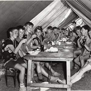 Boy scouts in a tent, Australia