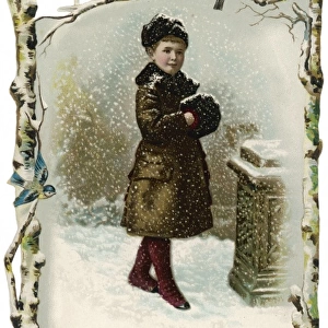 Boy in Snow in Muff 1880