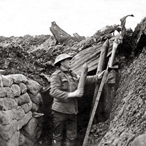 British soldier in trench with signal rockets, WW1