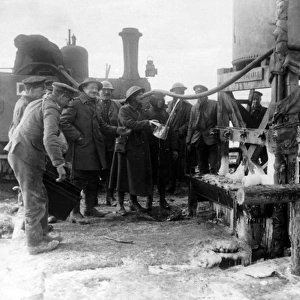 British soldiers taking in water, Western Front, WW1