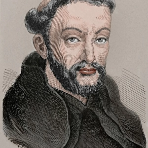 Brother Luis de Leon (1528-1591). Engraving. Colored