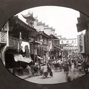 Busy street scene in Shanghai, China, c. 1880 s