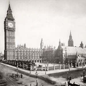 c1880 England view of London Big Ben Parliament Westminster