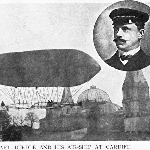 Captain Beedle and His Airship at Cardiff, Wales, UK