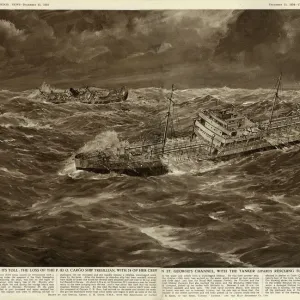 Cargo ship Tresillian wrecked in storm, 1954