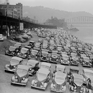 Cars parked along Allegheny River, Pittsburgh, Pennsylvania