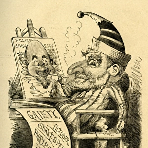 Cartoon, Mr Punch painting a portrait of Shakespeare