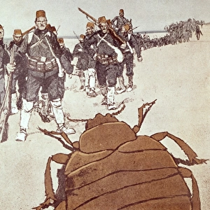 Cartoon, Turkish soldiers confronting deserter, WW1