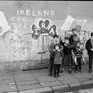 Children with IRA graffiti, Belfast, Northern Ireland