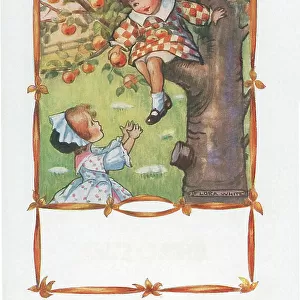 Children - October. Summer, climbing in an apple tree