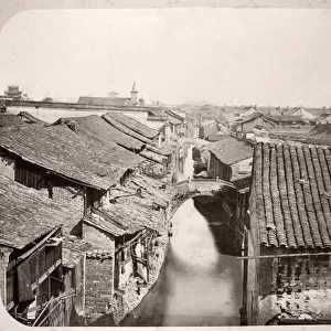 China c. 1880s - canal and rooftops Shanghai