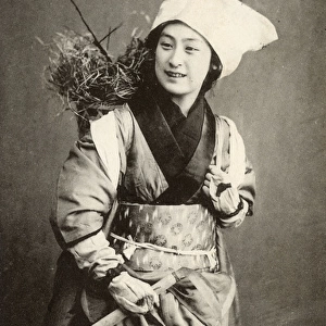 Chinese Farming / Country Girl with wicker back-pack