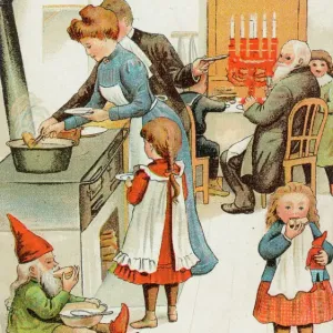 Christmas Cookery Print C1905 - Preparing the Family Dinner Christmas Cookery Print C1905 - Preparing the Family Dinner