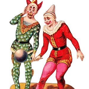 Two clowns with a ball on a Victorian scrap