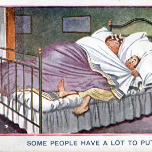 Comic postcard, Couple in bed