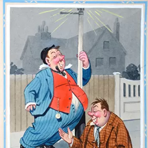 Comic postcard, Two drunken men in the street Date: 20th century