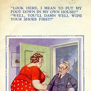 Comic postcard, Married couple in conflict Date: 20th century