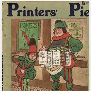 Front cover of Printers Pie magazine illustrated by John Hassall showing Simple Simon