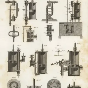 19th Century Steam Engine Print, Copperplate Engraving 19th Century Steam Engine Print, Copperplate Engraving