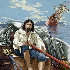 Defoe, Daniel (1660-1731). Robinson Crusoe rescuing of the b