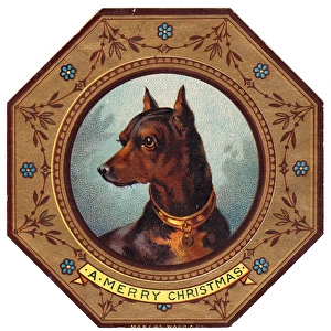 Doberman dog on plate design on a Christmas card