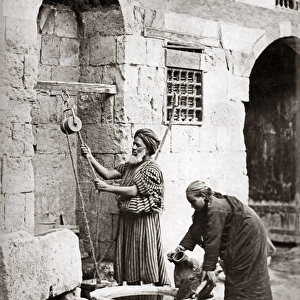 Drawing water from a well, Egypt, circa 1880s