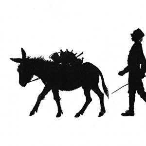 Dunderpate sees a pedlar and donkey walking by