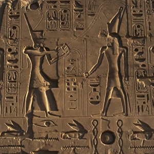 Egyptian Art. Karnak. The Pharaoh Ramesses II making an offe