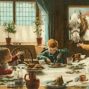 One of the Famly - a horse joins a family meal