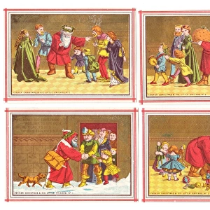 Father Christmas on four medieval style Christmas cards