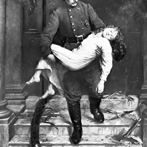 Fireman rescuing a child Victorian period