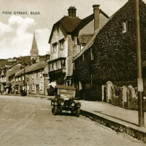 Fore Street, Beer, Devon Print with Vintage Bullnose Morris Car Fore Street, Beer, Devon Print with Vintage Bullnose Morris Car