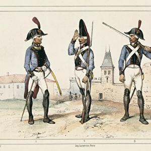 France. Military uniforms of 1802. Litography