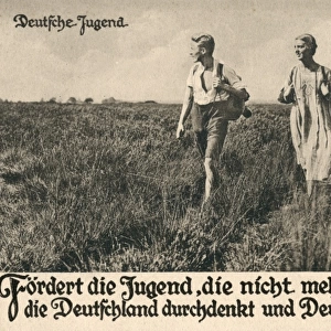 German postcard, young couple walking