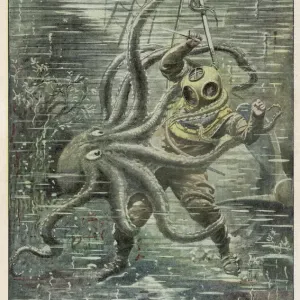 Giant Octopus vs US Diver Print Giant Octopus vs US Diver Print