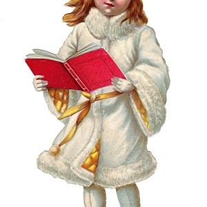Girl with book on a Victorian Christmas scrap