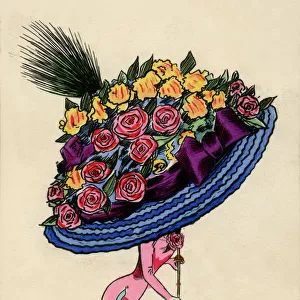 Girl in bright pink dress with ENORMOUS hat