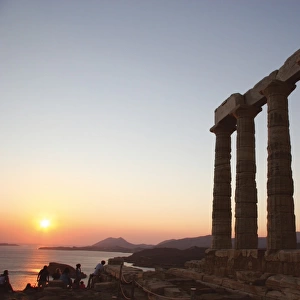 Greek Art. Temple of Poseidon. Sunset. Cap Sounion. Greece