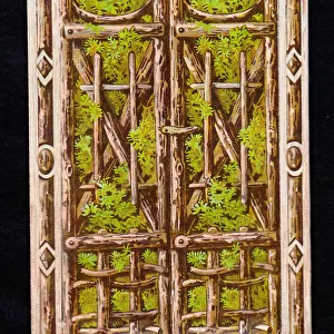 Greetings card in the shape of a rustic wooden door