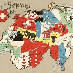 Greetings Postcard - Map of Switzerland - Cantons