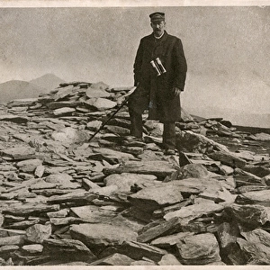 Guide at the summit of Snaefell Mountain, Isle of Man