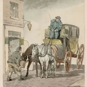 Hackney Coach Print, 1807 Watercolor on Paper