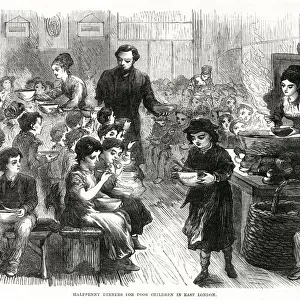 Half penny dinners for poor children, East London 1870