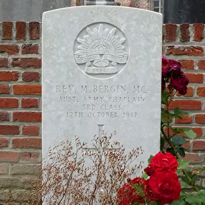 Headstone of Rev M. Bergin, MC, Reningelst CWGC Extension