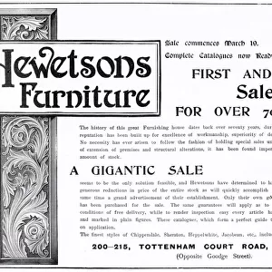 Hewetsons Furniture advertisement 1900
